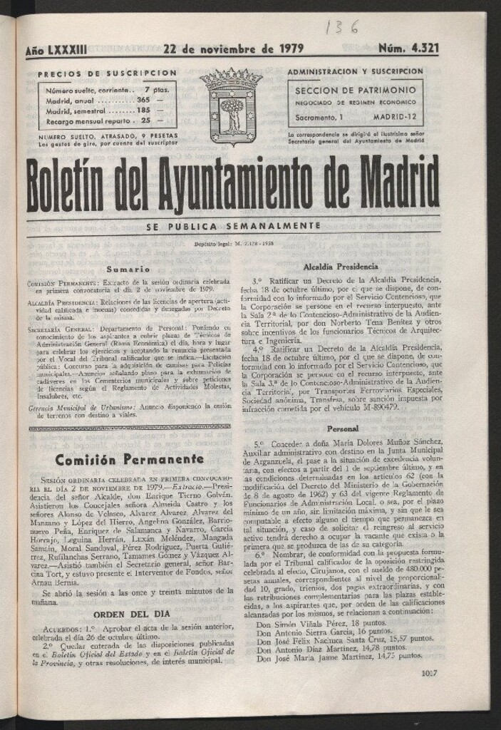 Miniatura de Boletín del Ayuntamiento de Madrid del 22 de noviembre de 1979