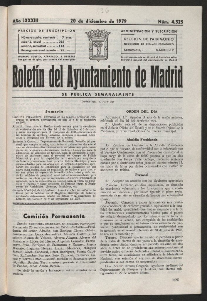 Miniatura de Boletín del Ayuntamiento de Madrid del 20 de diciembre de 1979