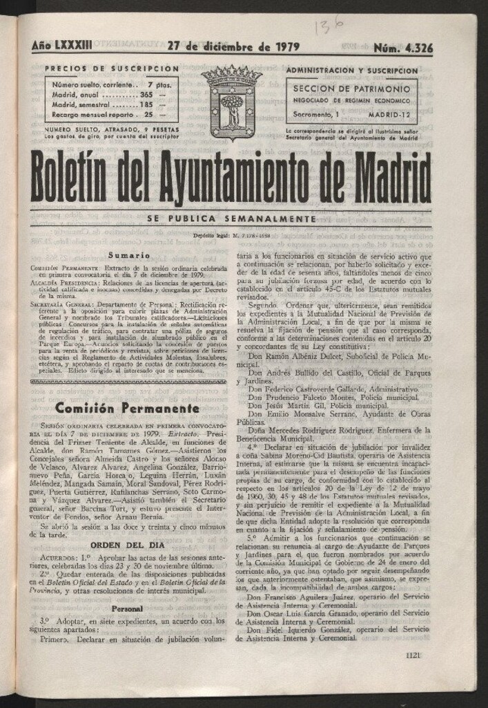 Miniatura de Boletín del Ayuntamiento de Madrid del 27 de diciembre de 1979