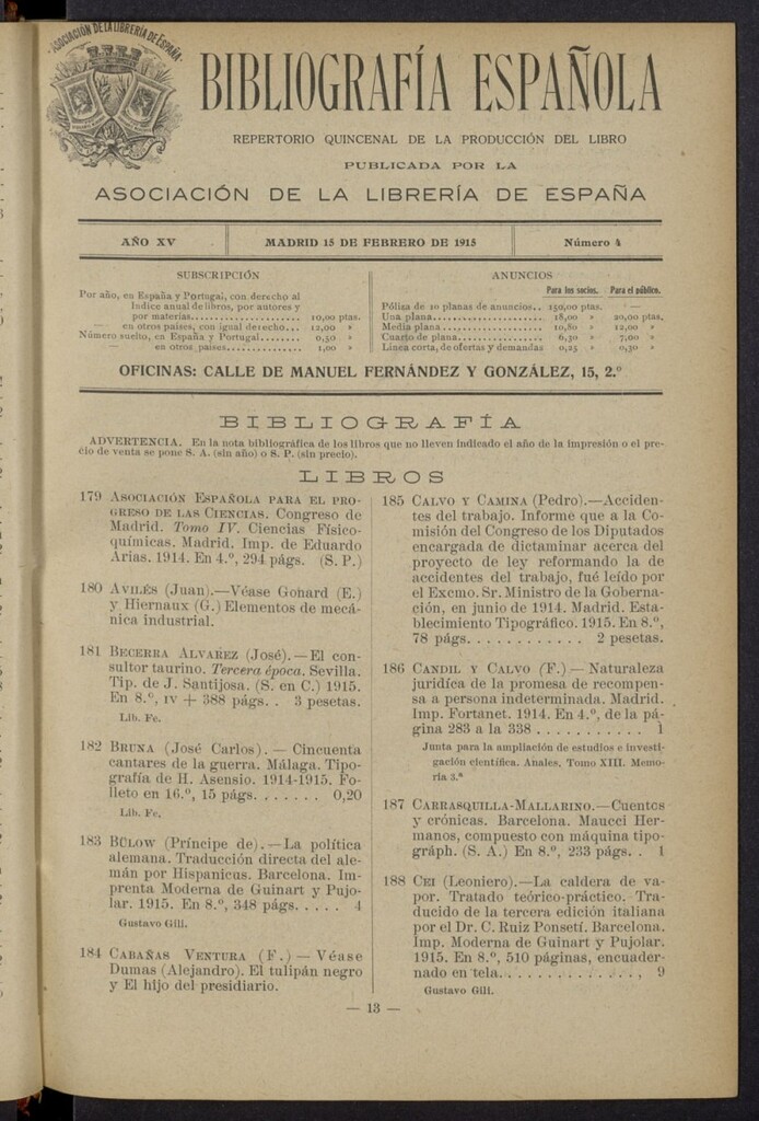 Miniatura de Bibliografía Española del 16 de febrero de 1915