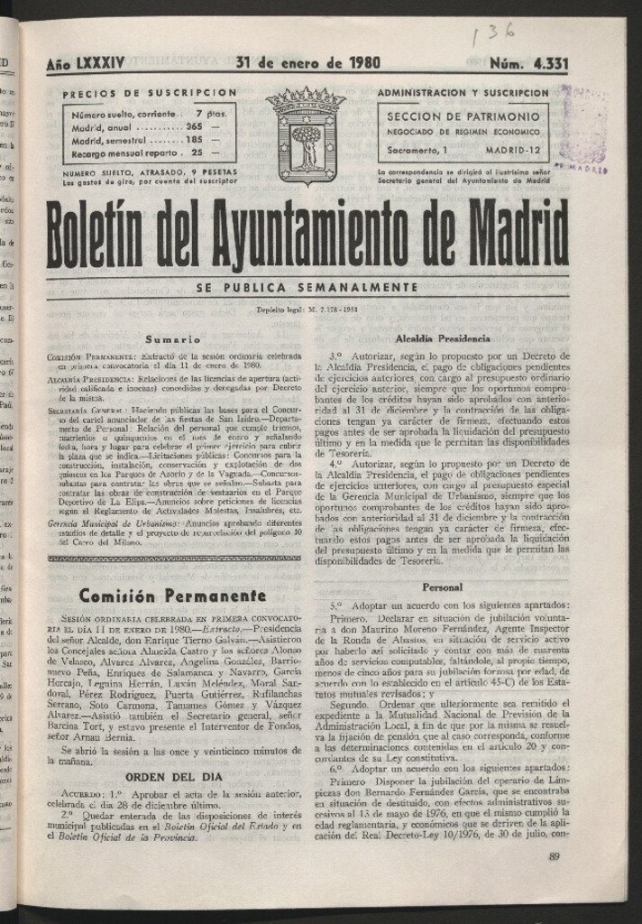 Miniatura de Boletín del Ayuntamiento de Madrid del 31 de enero de 1980