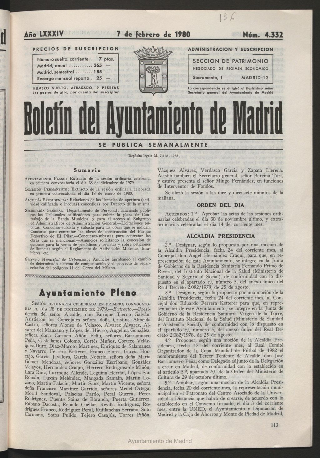 Miniatura de Boletín del Ayuntamiento de Madrid del 7 de febrero de 1980