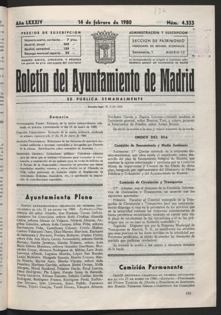 Miniatura de Boletín del Ayuntamiento de Madrid del 14 de febrero de 1980