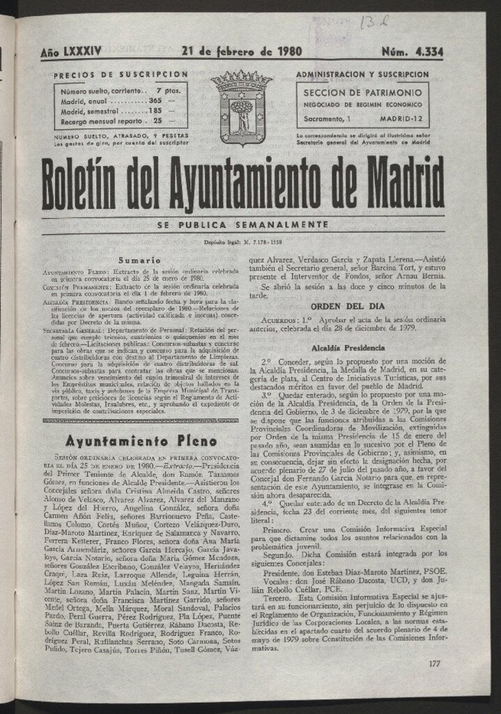 Miniatura de Boletín del Ayuntamiento de Madrid del 21 de febrero de 1980