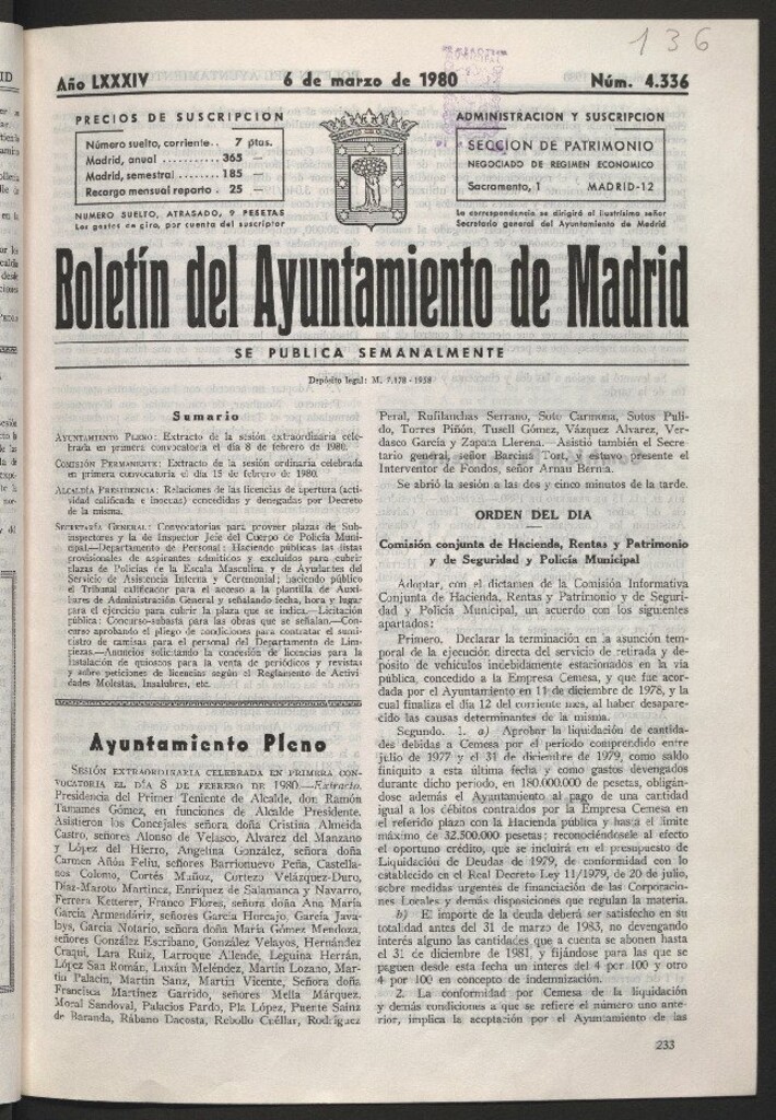Miniatura de Boletín del Ayuntamiento de Madrid del 6 de marzo de 1980