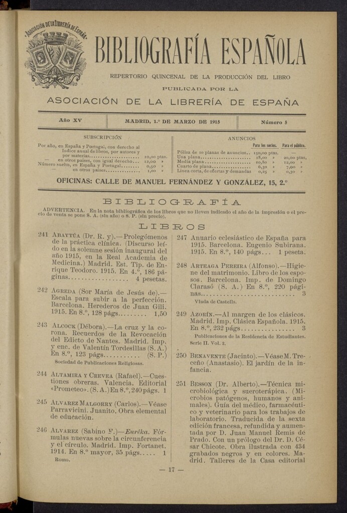 Miniatura de Bibliografía Española del 1 de marzo de 1915