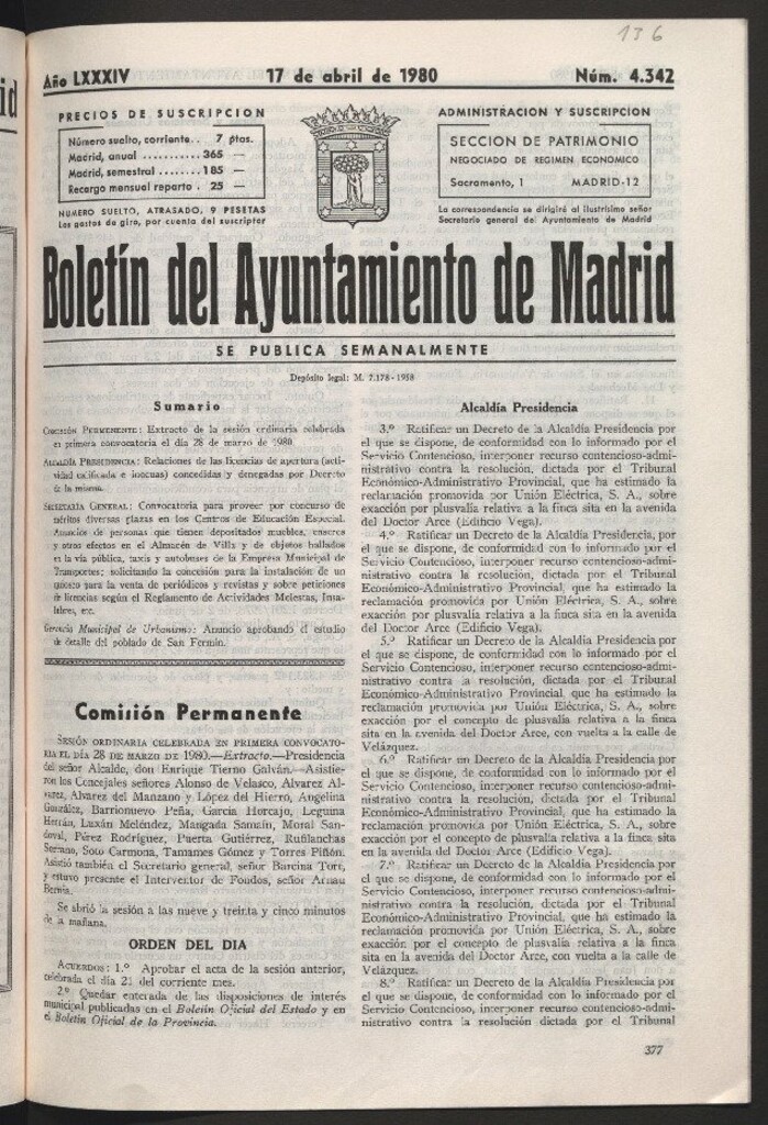 Miniatura de Boletín del Ayuntamiento de Madrid del 17 de abril de 1980
