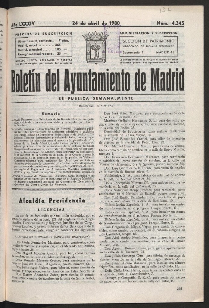 Miniatura de Boletín del Ayuntamiento de Madrid del 24 de abril de 1980