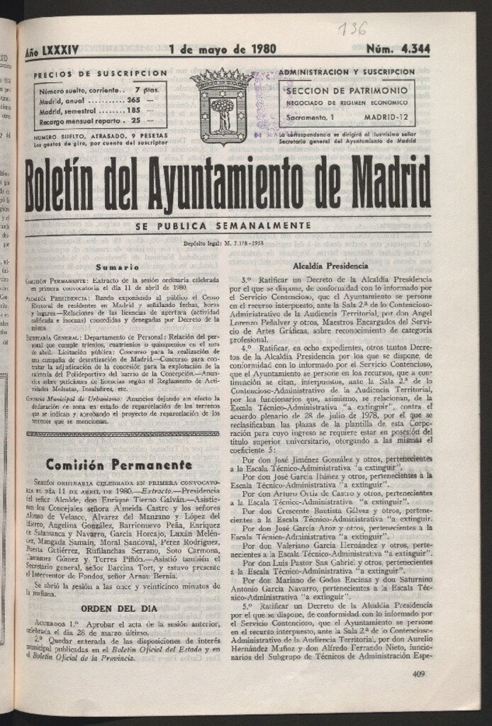 Miniatura de Boletín del Ayuntamiento de Madrid del 1 de mayo de 1980