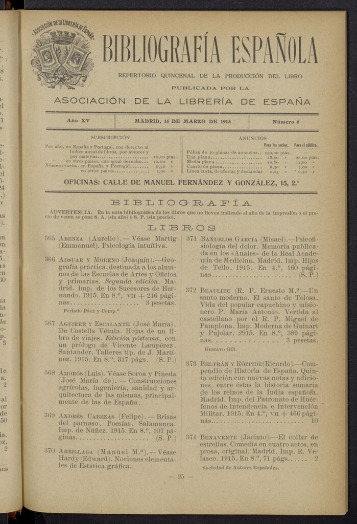 Miniatura de Bibliografía Española del 16 de marzo de 1915