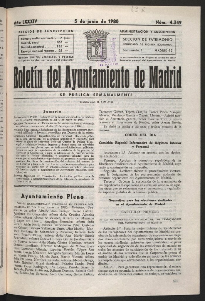 Miniatura de Boletín del Ayuntamiento de Madrid del 5 de junio de 1980