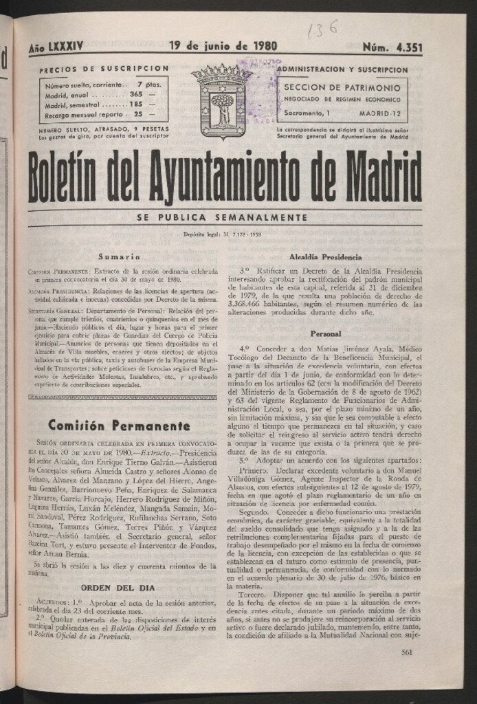 Miniatura de Boletín del Ayuntamiento de Madrid del 19 de junio de 1980