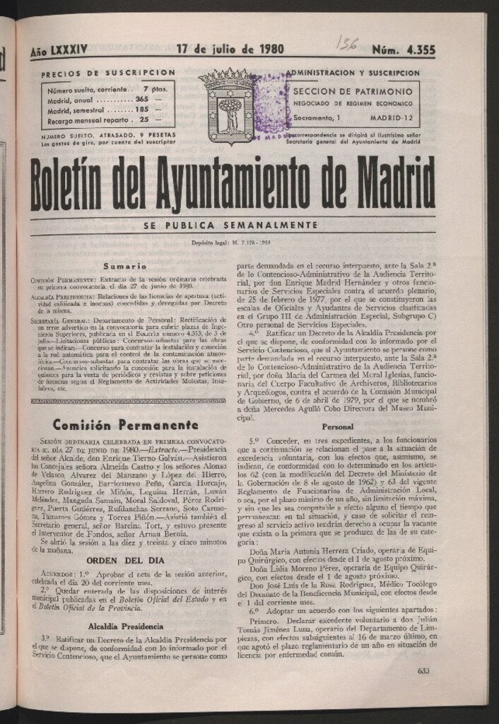 Miniatura de Boletín del Ayuntamiento de Madrid del 17 de julio de 1980