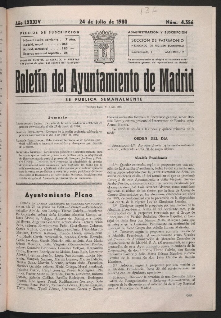 Miniatura de Boletín del Ayuntamiento de Madrid del 24 de julio de 1980