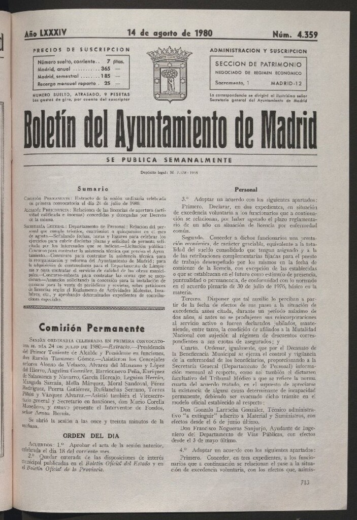 Miniatura de Boletín del Ayuntamiento de Madrid del 14 de agosto de 1980