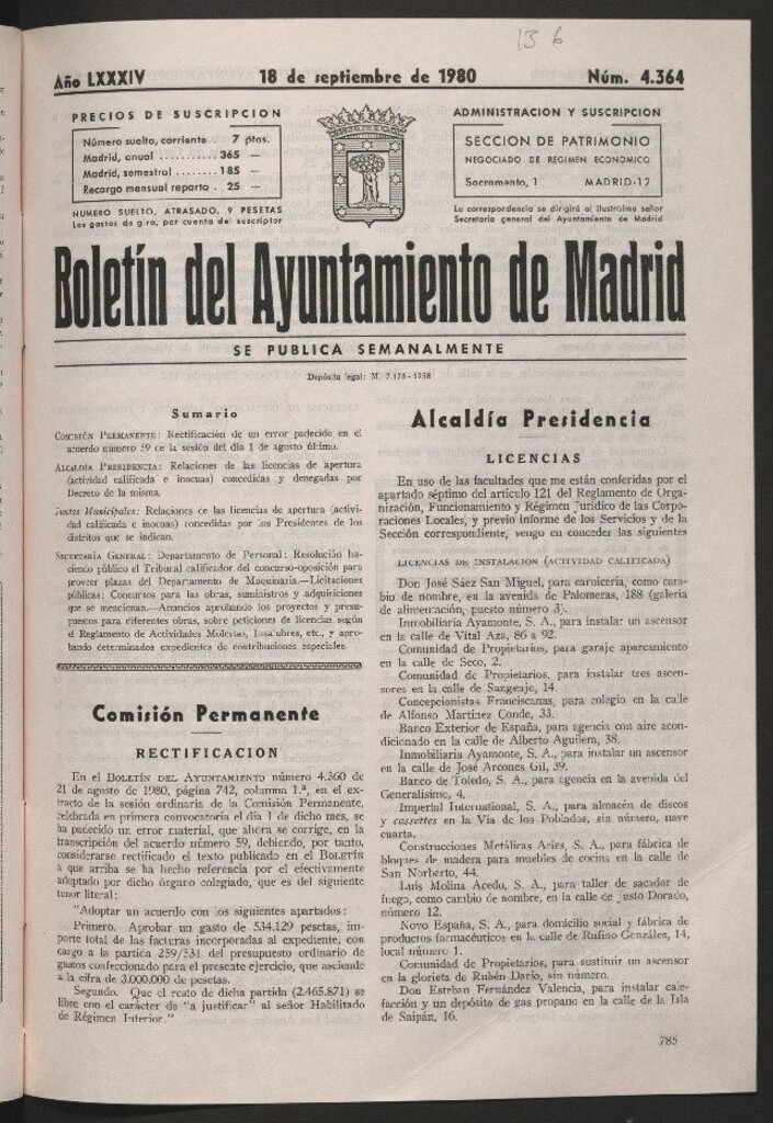 Miniatura de Boletín del Ayuntamiento de Madrid del 18 de septiembre de 1980