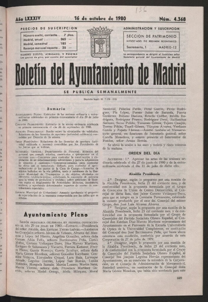 Miniatura de Boletín del Ayuntamiento de Madrid del 16 de octubre de 1980