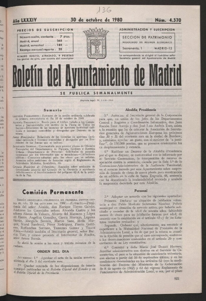 Miniatura de Boletín del Ayuntamiento de Madrid del 30 de octubre de 1980