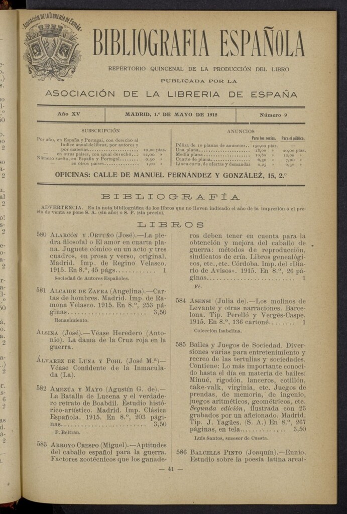 Miniatura de Bibliografía Española del 1 de mayo de 1915