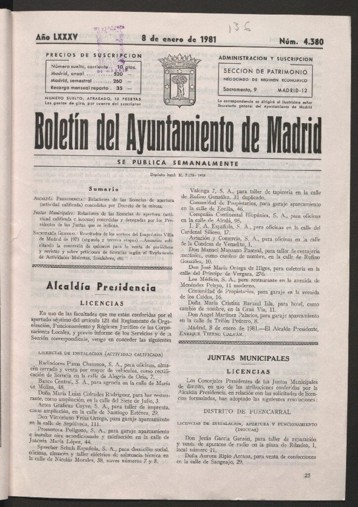 Miniatura de Boletín del Ayuntamiento de Madrid del 8 de enero de 1981