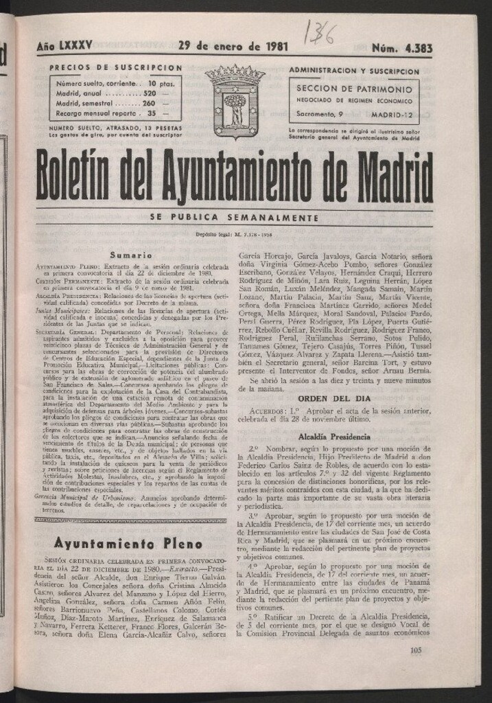 Miniatura de Boletín del Ayuntamiento de Madrid del 29 de enero de 1981