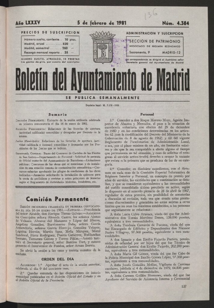 Miniatura de Boletín del Ayuntamiento de Madrid del 5 de febrero de 1981