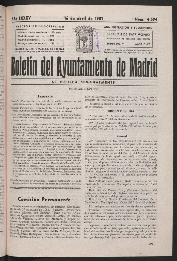 Miniatura de Boletín del Ayuntamiento de Madrid del 16 de abril de 1981