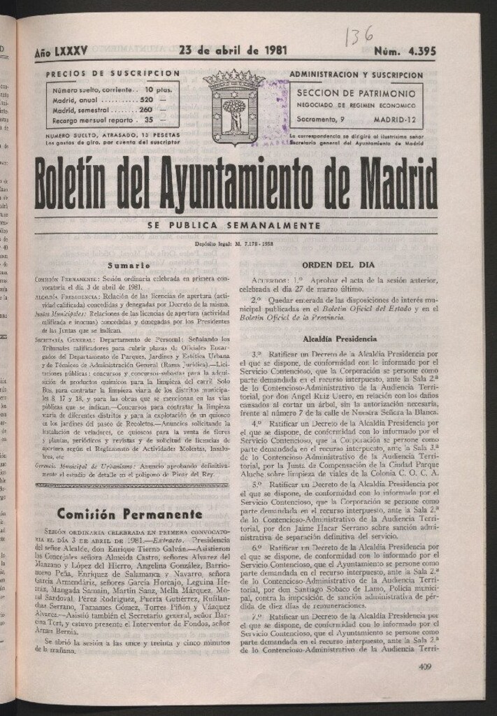 Miniatura de Boletín del Ayuntamiento de Madrid del 23 de abril de 1981