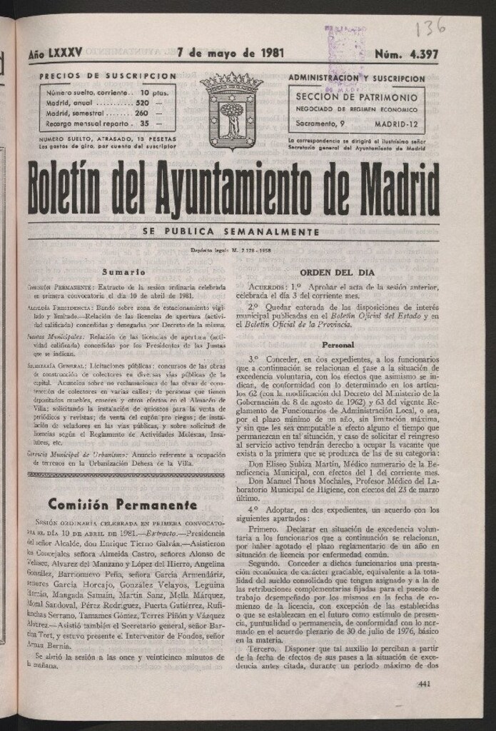Miniatura de Boletín del Ayuntamiento de Madrid del 7 de mayo de 1981
