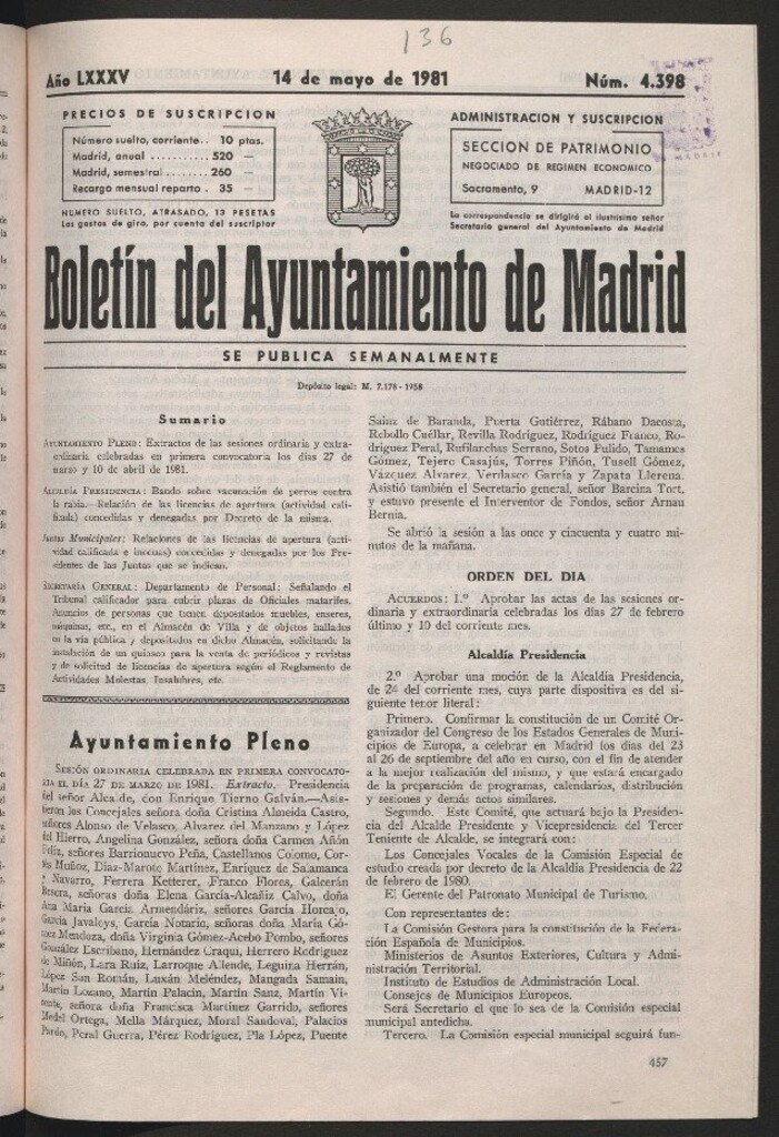 Miniatura de Boletín del Ayuntamiento de Madrid del 14 de mayo de 1981