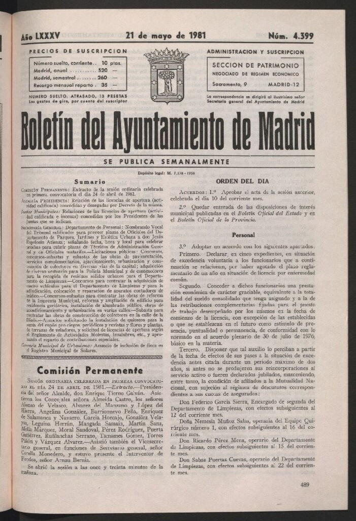 Miniatura de Boletín del Ayuntamiento de Madrid del 21 de mayo de 1981