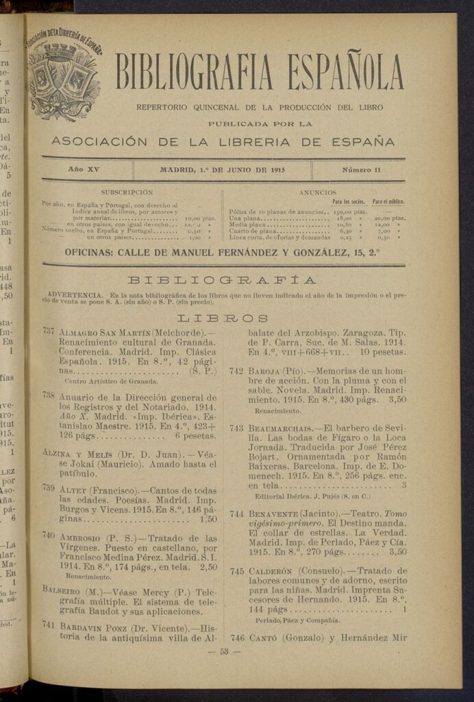 Miniatura de Bibliografía Española del 1 de junio de 1915