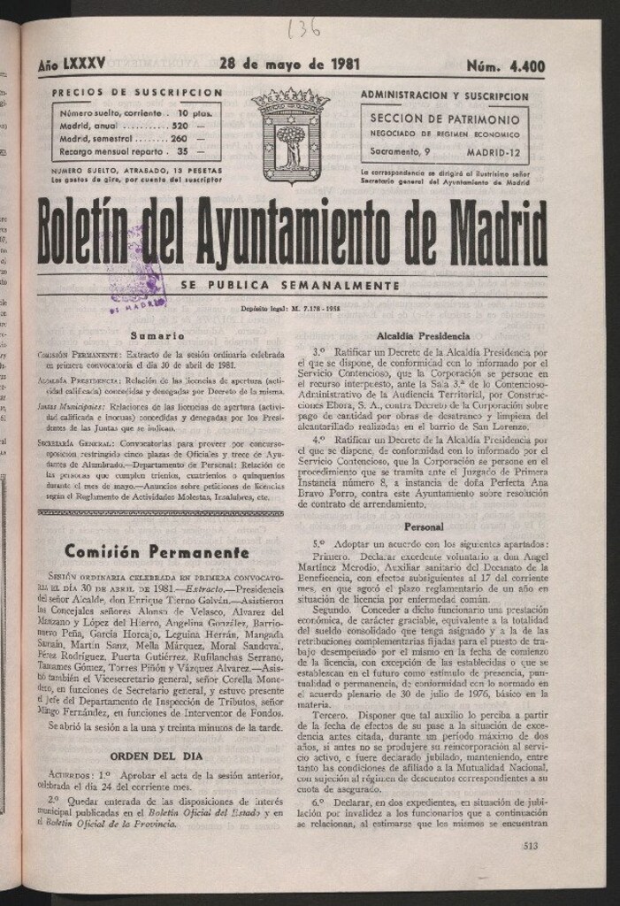 Miniatura de Boletín del Ayuntamiento de Madrid del 28 de mayo de 1981