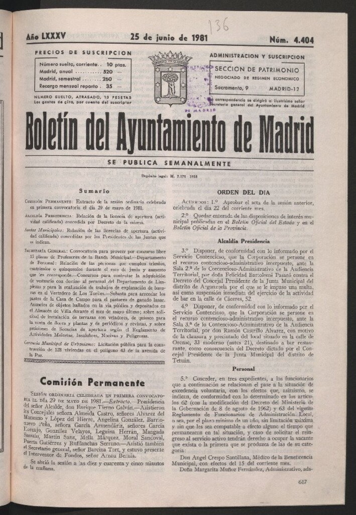 Miniatura de Boletín del Ayuntamiento de Madrid del 25 de junio de 1981