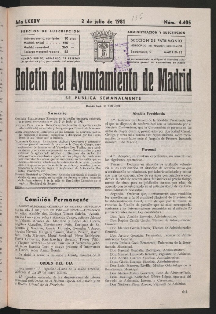 Miniatura de Boletín del Ayuntamiento de Madrid del 2 de julio de 1981
