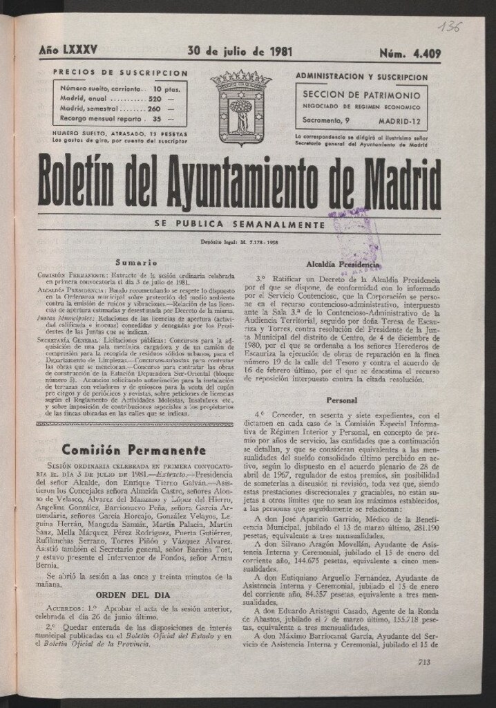 Miniatura de Boletín del Ayuntamiento de Madrid del 30 de julio de 1981