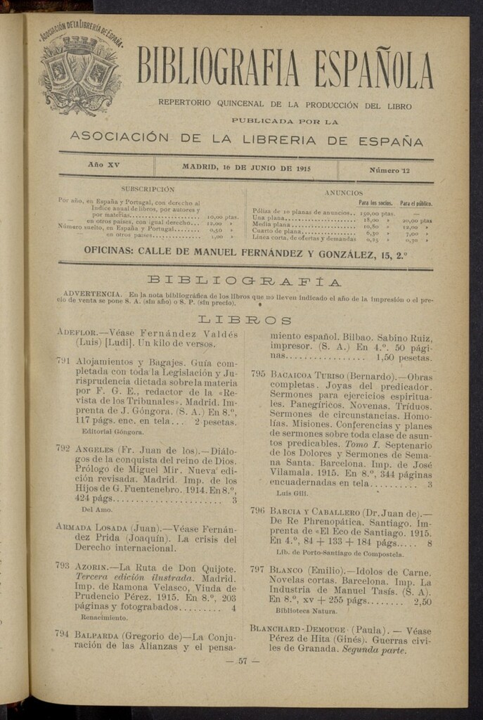 Miniatura de Bibliografía Española del 16 de junio de 1915