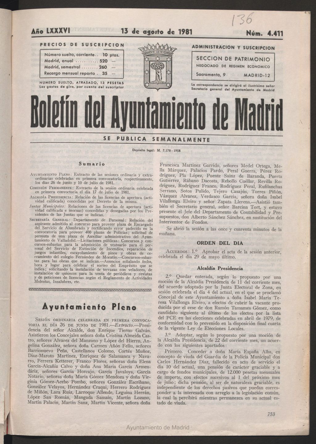 Miniatura de Boletín del Ayuntamiento de Madrid del 13 de agosto de 1981