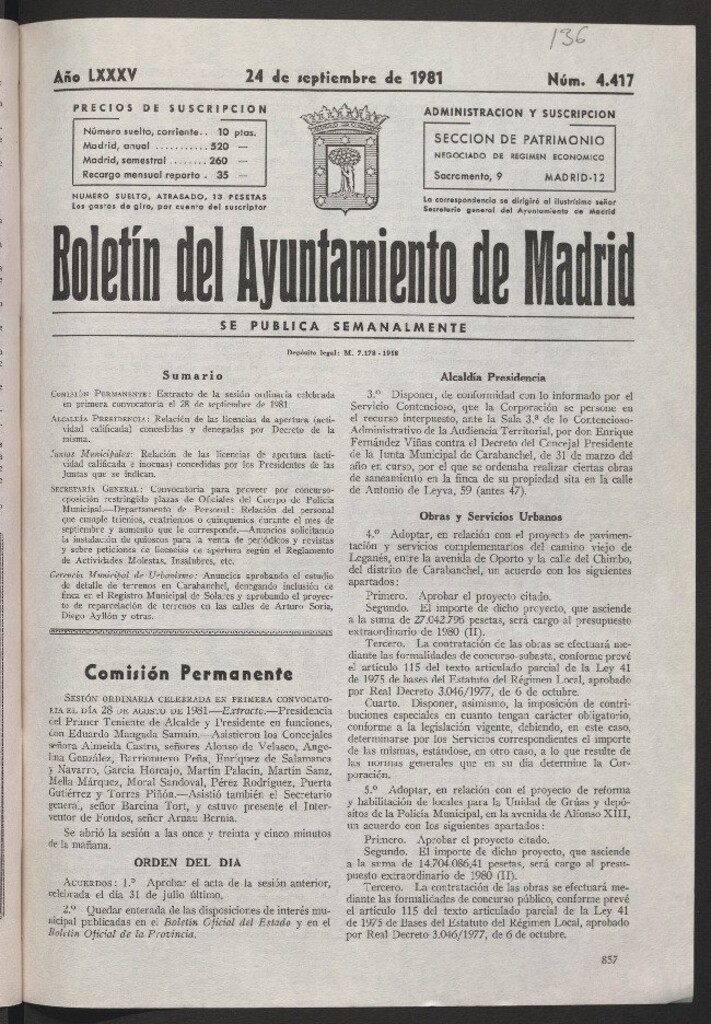 Miniatura de Boletín del Ayuntamiento de Madrid del 24 de septiembre de 1981