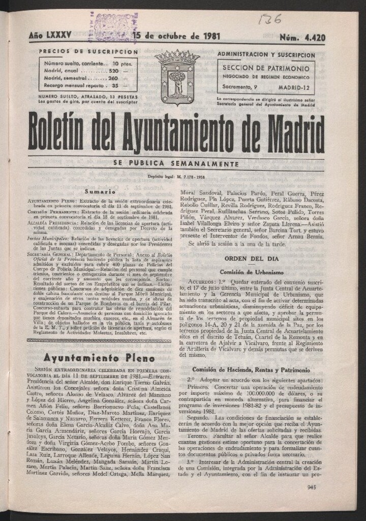 Miniatura de Boletín del Ayuntamiento de Madrid del 15 de octubre de 1981