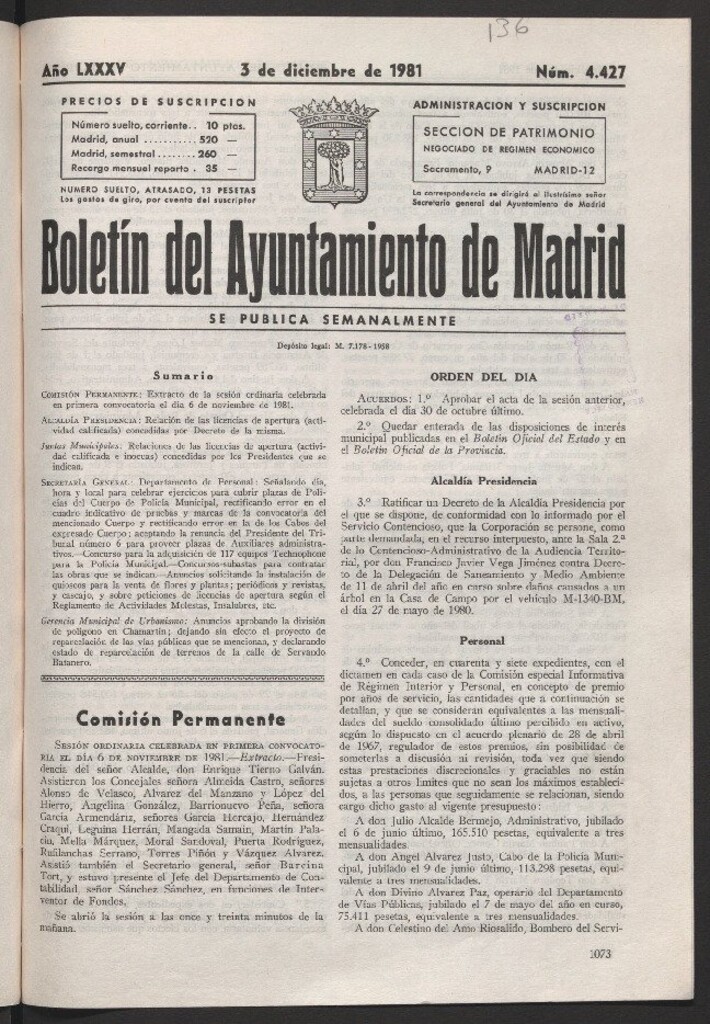 Miniatura de Boletín del Ayuntamiento de Madrid del 3 de diciembre de 1981