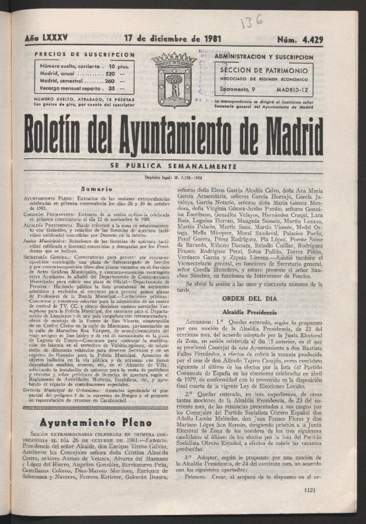 Miniatura de Boletín del Ayuntamiento de Madrid del 17 de diciembre de 1981