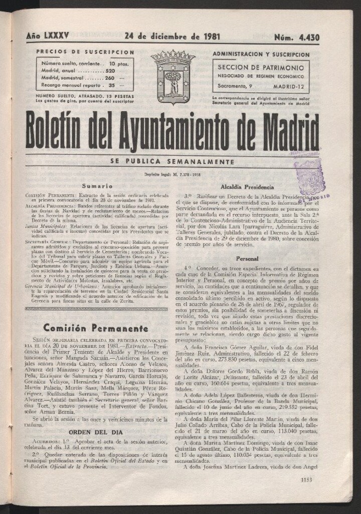 Miniatura de Boletín del Ayuntamiento de Madrid del 24 de diciembre de 1981