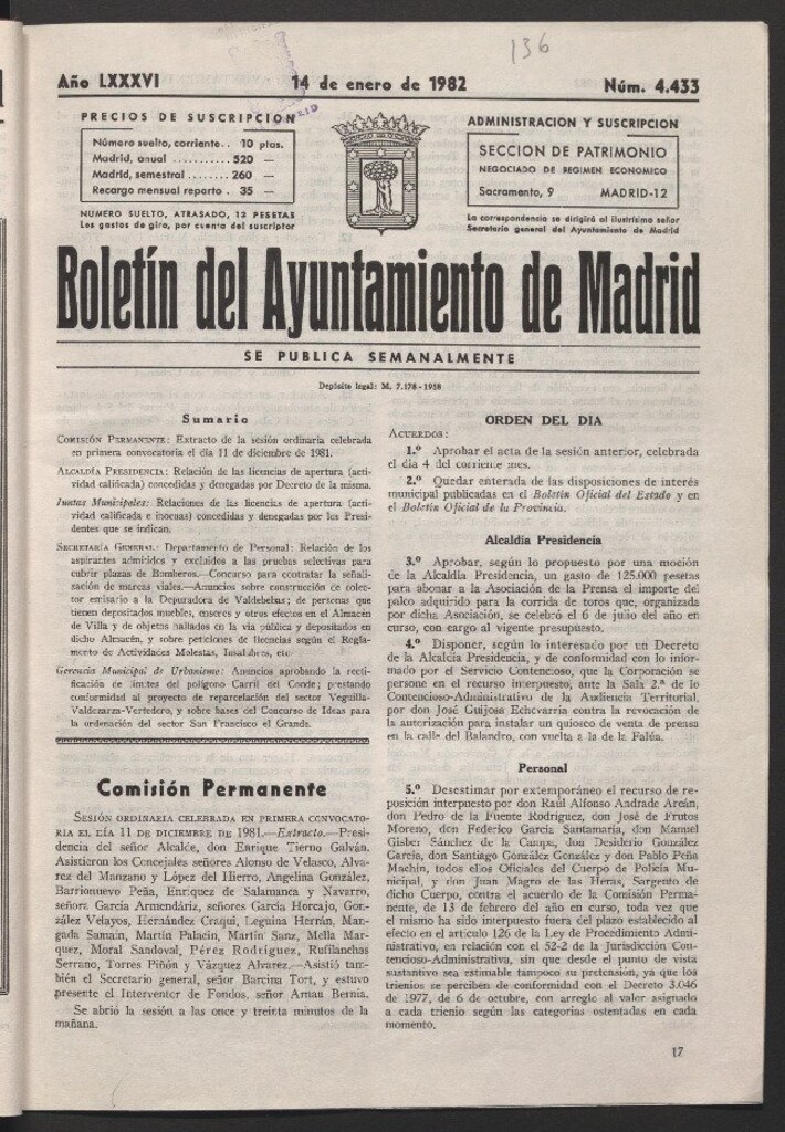 Miniatura de Boletín del Ayuntamiento de Madrid del 14 de enero de 1982