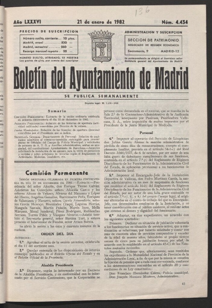 Miniatura de Boletín del Ayuntamiento de Madrid del 21 de enero de 1982