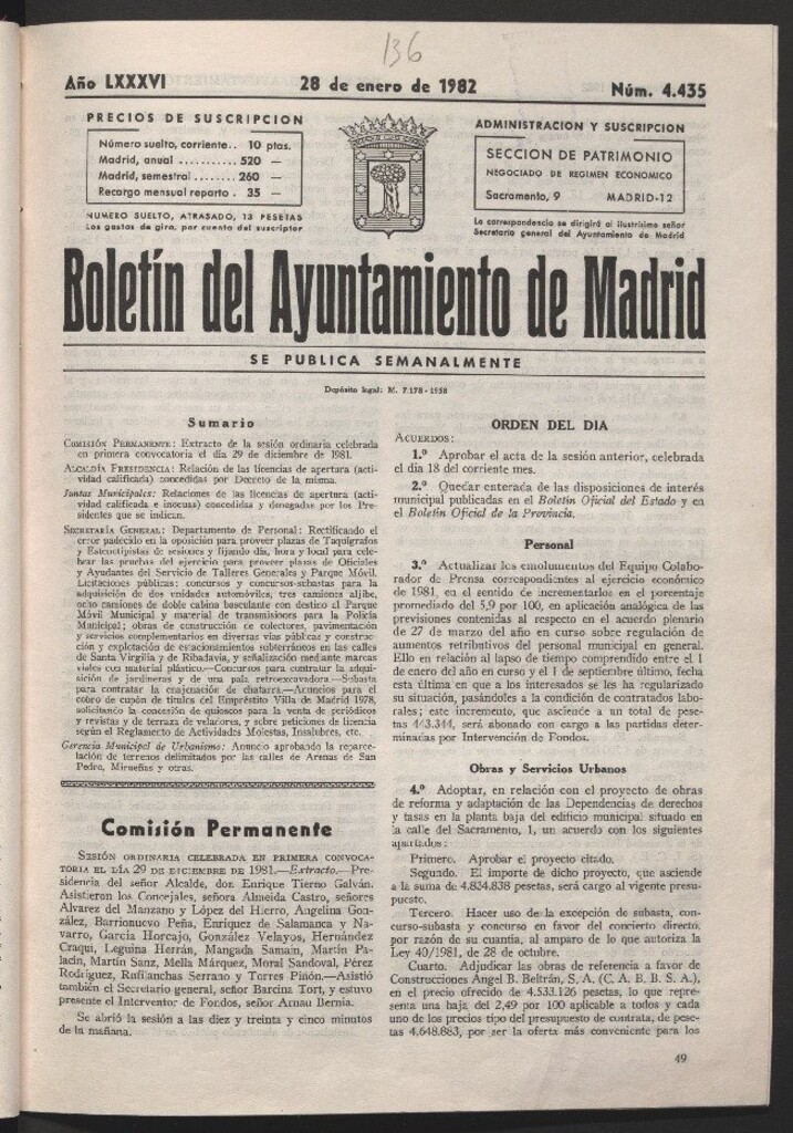 Miniatura de Boletín del Ayuntamiento de Madrid del 28 de enero de 1982