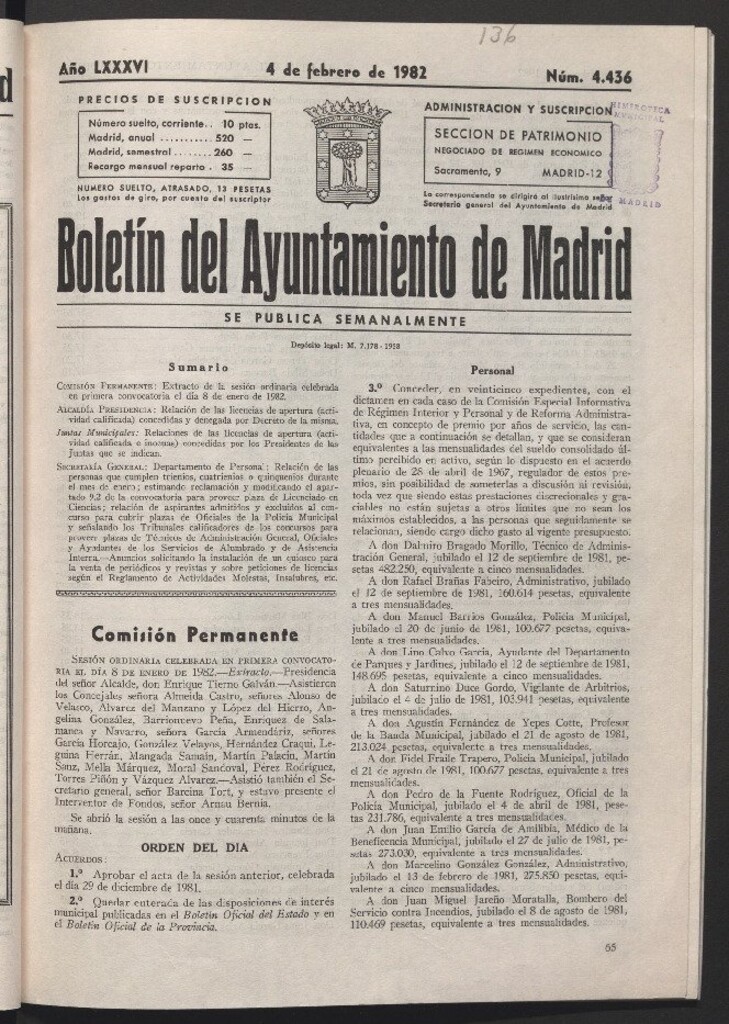 Miniatura de Boletín del Ayuntamiento de Madrid del 4 de febrero de 1982