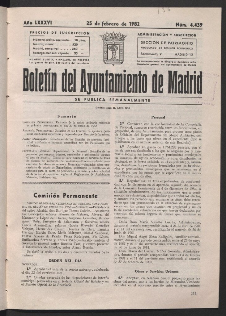 Miniatura de Boletín del Ayuntamiento de Madrid del 25 de febrero de 1982
