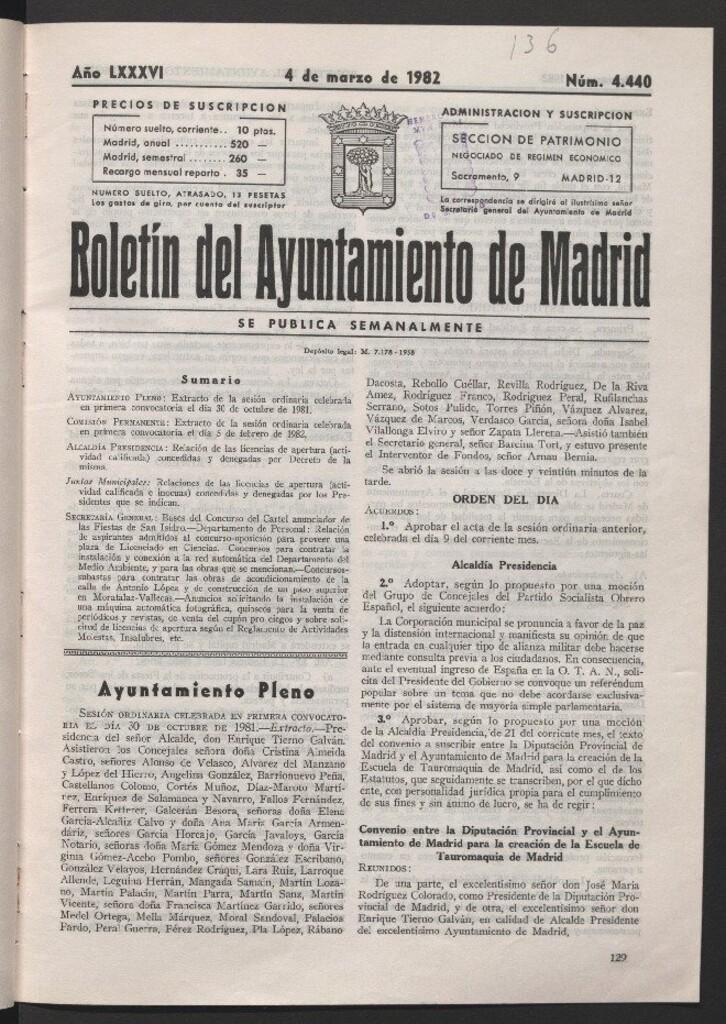 Miniatura de Boletín del Ayuntamiento de Madrid del 4 de marzo de 1982