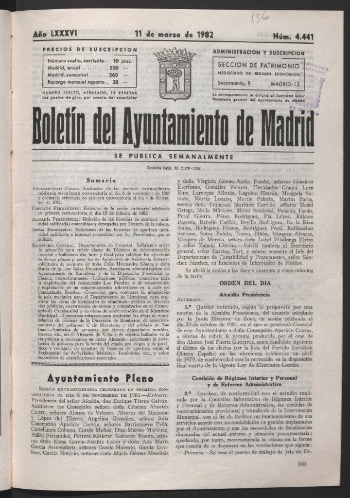 Miniatura de Boletín del Ayuntamiento de Madrid del 11 de marzo de 1982